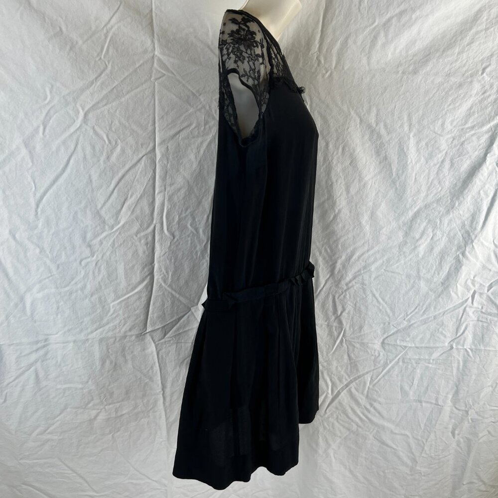 Maje Black Silk Lace Shoulder Shift Dress $295 - Picture 10 of 14